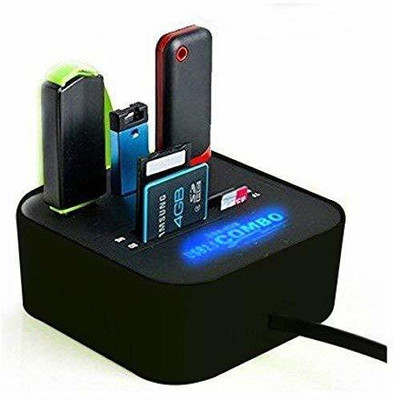 ELECTRO WOLF 3 Port USB 2.0 HUB with Card Reader Support Micro TF SD M2 MS SDHC MMC Card 3 Port USB 2.0 Big Combo Cardreader HUB 3 Port USB 2.0 Card Reader Big Combo HUB(Black)