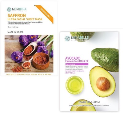 Mirabelle Saffron & Avocado Facial Sheet Mask Each 25ml Pack Of 2(50 ml)