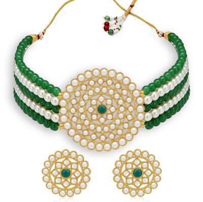 Sukkhi Alloy Gold-plated Green, White Jewellery Set(Pack of 1)