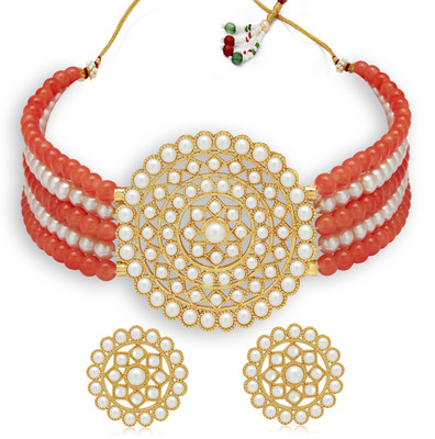 Sukkhi Alloy Gold-plated Red, White Jewellery Set(Pack of 1)