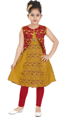 Style Stop Girls Casual Kurta and Leggings Set(Yellow Pack of 1)