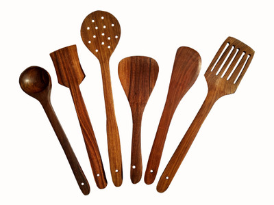 Miwala Non Stick Wooden Spatula Set of 6 Kitchen Tool Set(Brown, Spatula)
