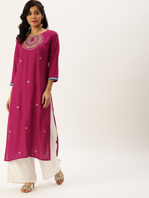 Varanga Women Embroidered Straight Kurta(Purple)