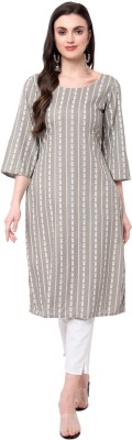 NYPA Women Striped Straight Kurta(Grey)