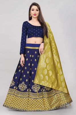 SHREE CREATION Self Design Semi Stitched Lehenga Choli(Dark Blue, Yellow)