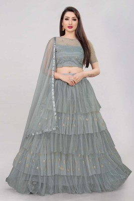 Divastri Embroidered, Self Design Semi Stitched Lehenga Choli(Grey)