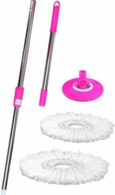 ROBMOB ™Magic Mop Stick , Mop Rod 360 Degree Rotating With 2 Refill Wet & Dry Mop  (Pink) String Mop(Pink)