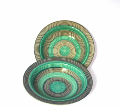 Renhomz Premium Ceramic Hand-Painted Deep Snacks Plate|Design : Seashell Grey green | Pasta Plate | Curry Plate | Size 7 inch |Microwave Safe, Oven Safe |Set of 2 Quarter Plate(Pack of 2, Microwave Safe)