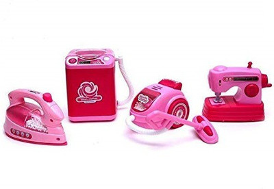 Haulsale House hold Set for Kids Girls Modern Kitchen Play Set with Sound Household Appliances for Kids Set of 4 (Washing Machine , Sewing Machine, Vacuum Cleaner & Iron