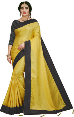 WEARSQUAD Solid/Plain Banarasi Silk Blend Saree(Yellow)