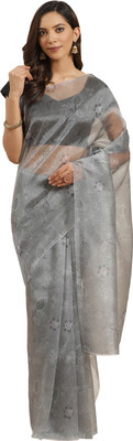 Blissta Printed Bollywood Organza Saree(Grey)