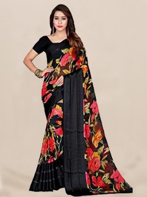 Dwini Printed Bollywood Georgette, Satin Saree(Black)