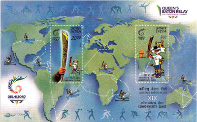 Phila Hub 2010- QUEENS BATON REALY XIX COMMONWEALTH GAMES MINIATURE SHEET MNH CONDITION Stamps(2 Stamps)