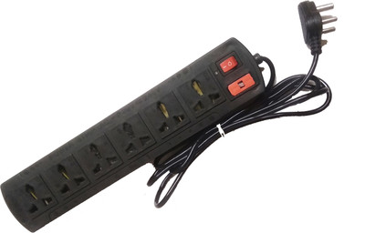 Afiya Enterprises 6+1 Socket Extension board | 6 Amp| Fuse | Individual switches I 240 Volt 6  Socket Extension Boards(Black, 1.8 m)