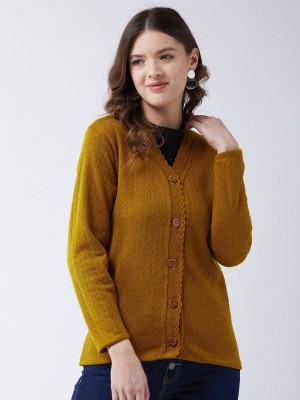 Pivl Self Design V Neck Casual Women Yellow Sweater