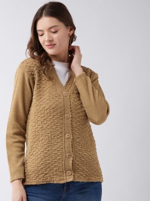 Pivl Self Design V Neck Casual Women Beige Sweater