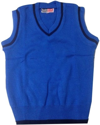 Rajindras Solid, Self Design V Neck Casual Boys & Girls Blue Sweater