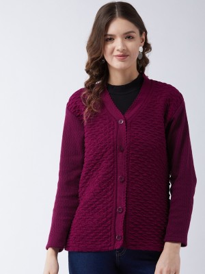 Pivl Woven V Neck Casual Women Purple Sweater