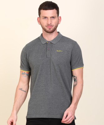 Pepe Jeans Solid Men Polo Neck Grey T-Shirt