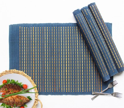 AIRWILL Rectangular Pack of 4 Table Placemat(Blue, Cotton)