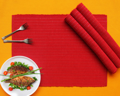 AIRWILL Rectangular Pack of 4 Table Placemat(Red, Cotton)