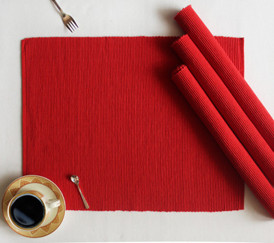 AIRWILL Rectangular Pack of 4 Table Placemat(Red, Cotton)