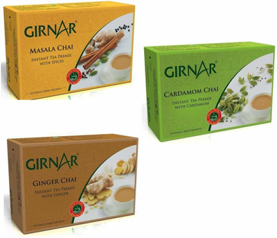 Girnar Combo Pack of 3 10 bags - Masala,Ginger,Cardamom Chai Tea Bags Box(3 x 140 g)