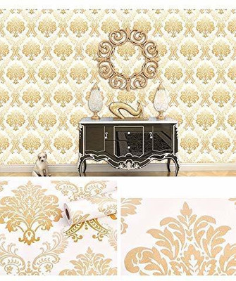 HABBY Vinyl Classics White, Gold Wallpaper(L x W: 500 cm x 45 cm)