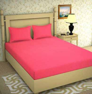 BestHandloom Cotton Double Flat 200 TC Printed Bedsheet(Pack of 1, Pink)