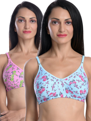 FIMS Women T-Shirt Non Padded Bra(Blue, Pink)