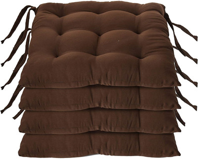 SSKWORLD Microfibre Solid Chair Pad Pack of 4(Brown)