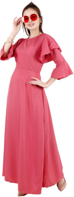 Shyammc Women Maxi Pink Full Length Dress