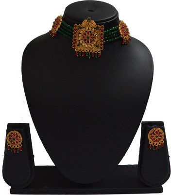 Sandhya Designer Studio Alloy Gold-plated Green, Gold Jewellery Set(Pack of 1)