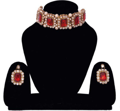 CATALYST Alloy Gold-plated Maroon Jewellery Set(Pack of 1)