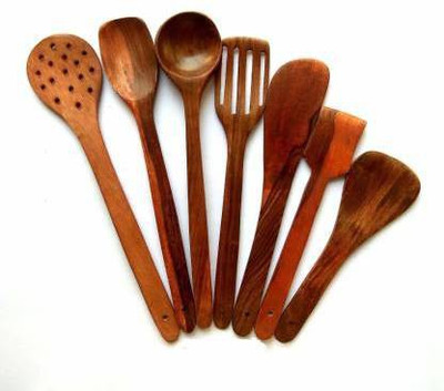 Ruby Perl Wooden ladle Kitchen Tool Set(Yellow, Brown, Ladle)