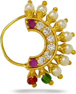 Jewelopia Cubic Zirconia, Pearl Gold-plated Plated Mother of Pearl Nose Ring