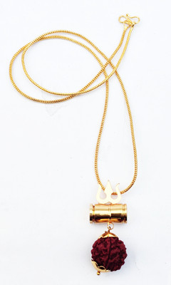 Cyan spritual Kavach Rudraksha Trishula Damru Gold-plated Plated Brass Chain Gold-plated Brass Pendant Set