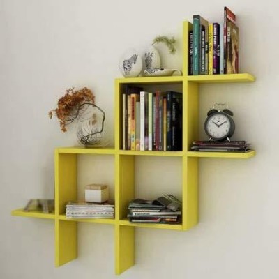 THE PINEWOOD ENTERPRISES Multipurpose Engineered Wood Rubic Shape Wall Shelves MDF (Medium Density Fiber), Wooden Wall Shelf(Number of Shelves - 8, Yellow)