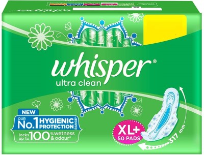 Whisper Ultra Clean Sanitary Pads for Women, XL+ 50 Napkins Sanitary Pad