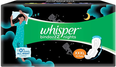 Whisper Bindazzz Night Sanitary Pads For Women, XXX-Large Pack of 10 Napkins Sanitary Pad(Pack of 10)