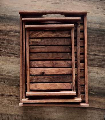 SIFU COLLECTION Sheesham Wood Tray Set of 3 for Home (Natural Finish) Tray(3 Tray)