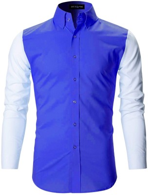 DEELMO Men Self Design Casual Light Blue Shirt