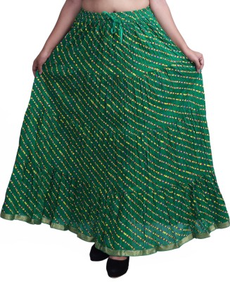 GULKANDI Striped Women Flared Green Skirt