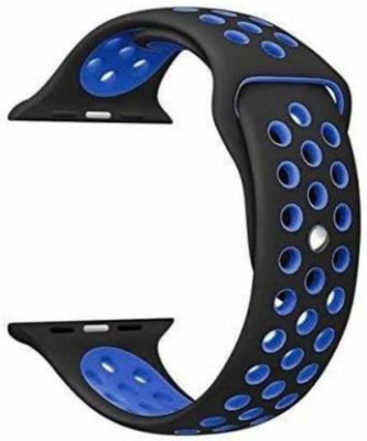 TINGTONG Soft Silicone Sport 38mm/40mm Black and Blue Air Hole Smart Watch Strap(Black, Blue)