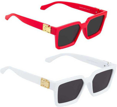 BKGE Rectangular, Retro Square Sunglasses(For Men & Women, Black)