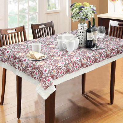 Dakshya Industries Printed 6 Seater Table Cover(Brown, White, PVC)