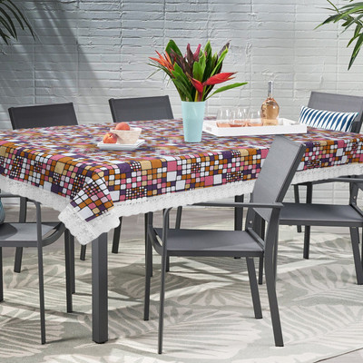 Dakshya Industries Printed 6 Seater Table Cover(Brown, PVC)