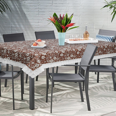 Dakshya Industries Printed 6 Seater Table Cover(Brown, PVC)