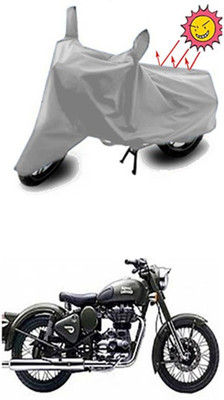 Auto Age Two Wheeler Cover for Royal Enfield(Battle Green, Silver)