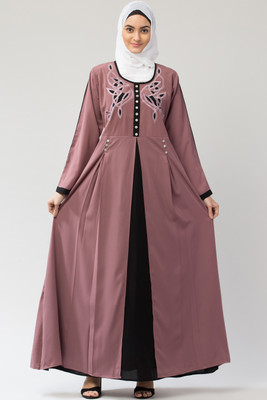 MRC Crepe Solid Burqa With Hijab(Pink)
